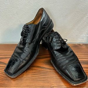 Mezlan "Kandi" Men Sz 12M Black Leather Genuine Crocodile Dress Shoes Lace Up